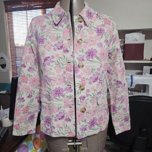 Appleseed's Pink and Green Floral Jean Jacket